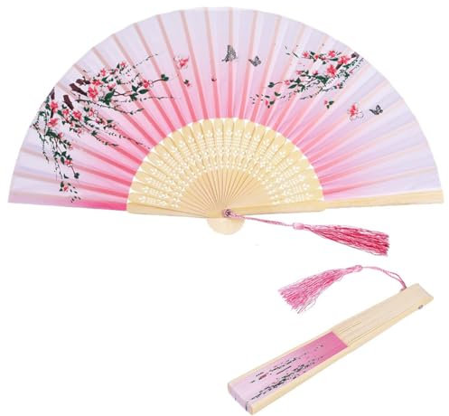 JEYORZY Handfächer Fächer,Handfächer mit Quaste,Hand Fans, faltbar und dekorativ, ideal für Wanddekoration, Hochzeiten und als Geschenk - lila Farbe