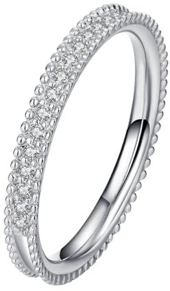 Musihy Women Elegant Promise Ring with 0.15ct Lab Grown Diamond, 14K White Gold Ring, Size S 1/2