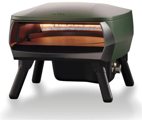 Witt Etna PICCOLO Rotante Four à pizza pour pizza italienne ou tarte flambée, pierre à pizza rotative, vert, design compact, boîtier en aluminium, 1 brûleur à gaz en forme de C