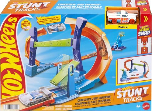 Hot Wheels Toy Car Track Set, Flip & Jump Through the Corkscrew Loop with a 1:64 Scale Toy Car, Speed Snap Track & Adapters, Compresses for Storage, JFH36