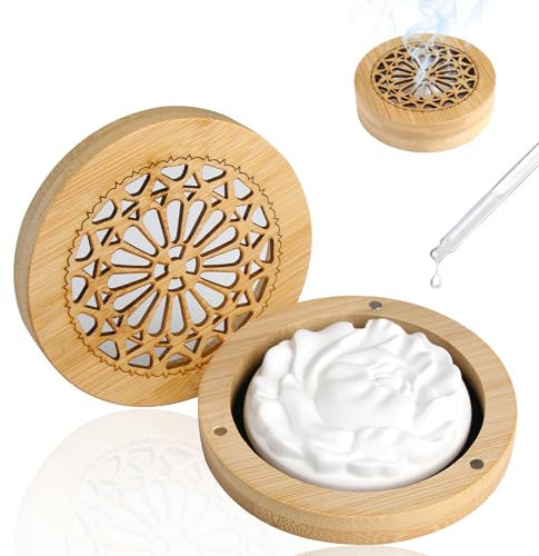 Diffuseur D'Huiles Essentielles en Plâtre avec Boîte à Parfum en Bois, Parfum Galet Diffuseur Huiles Essentielles Voiture Assainisseur d'air Aroma (C)