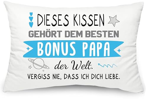 Yufansd Geschenke für Bonus-Papa Stiefvater Kissenbezüge Dieses Kissen gehört dem besten Bonus Papa der Welt Kissen Dekoration für Papa Vater Geschenk Kopfkissenbezug 50 x 75 cm (Bonus Papa)
