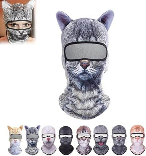 OSICAPEA Katzen-Skimaske, Winter-3D-Katze, Winddicht, Sheisty-Skimasken, Tierkatze, lustige Shiesty-Sturmhauben-Skimaske mit Ohren(H)