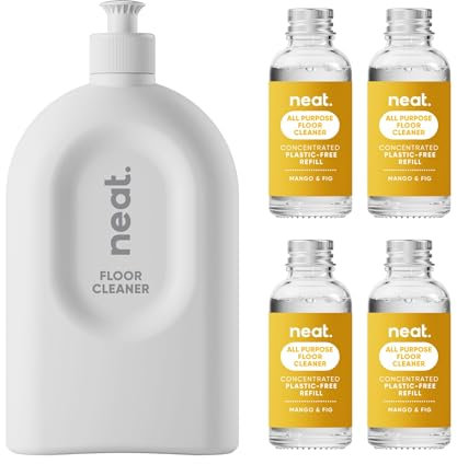 Neat Eco-Friendly Floor Cleaner Starter Kit – Mango & Fig Scent, Minimal Cleaning Solution for Home (Forever Bottle & 4x 30ml Concentrate bottles)