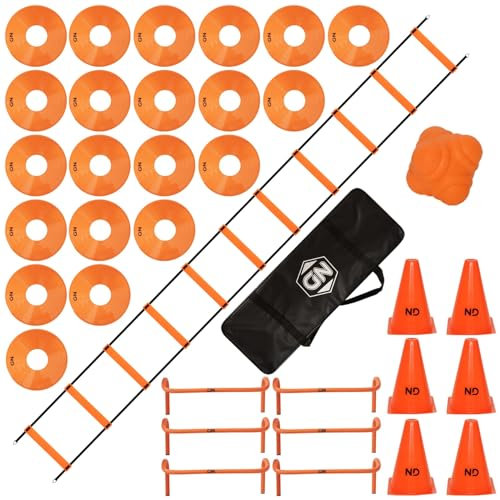 ND Sports Agility Speed Ladder & Cones Football Training Equipment for Kids & Adults Kit Agility Training Footwork Drills | Hurdles Goalkeeper Training Equipment (Orange)