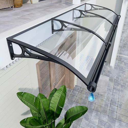 Tenda da sole per porta esterna, copertura in policarbonato, riparo antipioggia per la casa, tenda da porta con lavello grande, protezione UV, pioggia e neve, trasparente, 100 x 440 cm