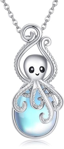 JERWLI Oktopus-Halskette für Damen, 925er Sterlingsilber, Mondstein, Ozean-Oktopus-Anhänger, Schmuck, Geschenk für Frauen, Liebhaberinnen
