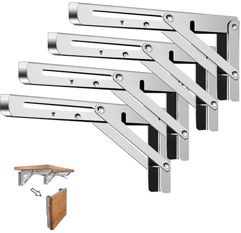 Klappbare Regalhalterungen 4 Stück – Robuste wandmontierte Tischhalterungen, Edelstahl klappbare Regalstütze für Werkbank, Schreibtisch, Tisch – 45.7 cm