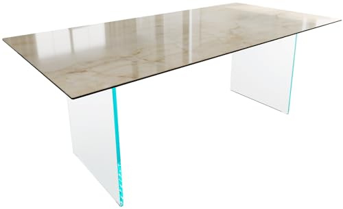 DELIFE Esszimmertisch Edge Keramik Laminam® Onice ORO ?200x100 Gestell Glas