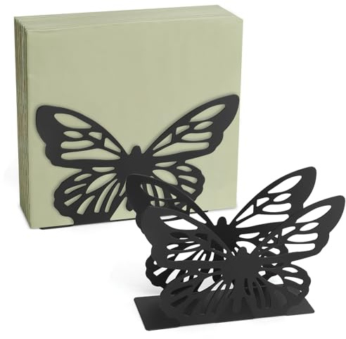 HENGBIRD 2 Stück Serviettenhalter Schwarz Schmetterling ServiettenstäNder Serviettenspender Edelstahl SchmetterlingsföRmiger Serviettenhalter Napkin Holder Geeignet für KüChe, Wohnzimmer, Esszimmer