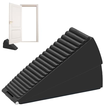 Heavy Door Stop, Strongest Large Stainless Steel Spring Door Stopper, Tall Door Weight Up to 3 Inch, Non-Slip Rubber Grip, Adjustable Door Wedge (1 Pack) (Black)
