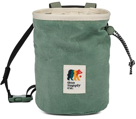 Oso Supply Co - Cascadia Waxed Canvas Chalk Bag - Zipper Pocket & Mesh Pouch for Bouldering, Rock Climbing, Gym, Weightlifting – Water-Resistant, Adjustable Belt, Wide Opening (Sage)