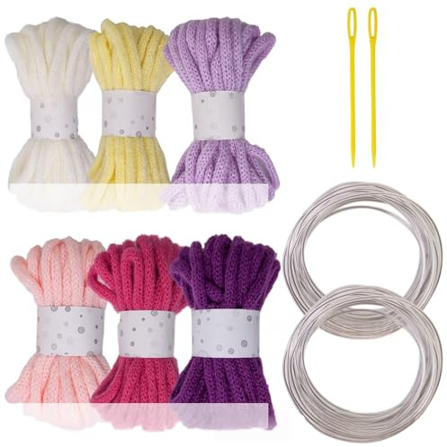 6 rollos de cuerda trenzada hueca multicolor de 5.46 yardas de largo, 7 mm de ancho, cuerda de poliéster para manualidades, decoración del hogar, cuerda trenzada