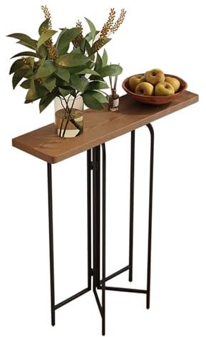 Table console moderne 60 120 cm en bois de noyer avec cadre en métal noir et bords arrondis Table de couloir fine pour salon 100 x 22 x 90 cm
