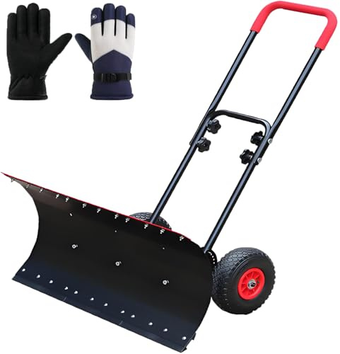 Pro Schneeschaufel mit Rollen - Manueller Schneepflug mit Rädern und verstellbarem Griff für effiziente Schnee- und Eisentfernung auf Einfahrten, Gehwegen und Gärten