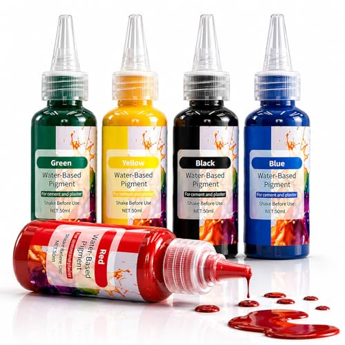 5×50ml Pigmenti Liquidi per Polvere da Colata – Colori ad Alta Concentrazione a Base d’Acqua per Gesso, Cemento & Calcestruzzo, Miscelabili per DIY e Decorazioni Creative