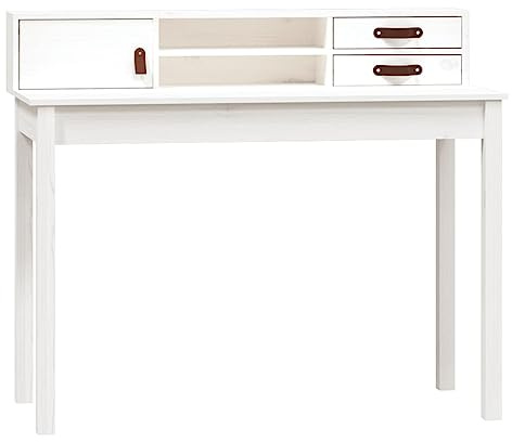 FWIKDUN White Pine Computer Desk 110x50x93 cm, Compact Study Desk with Ample Storage for Small Office