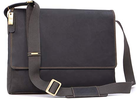 Visconti - Men's Leather Messenger Shoulder Bag - Large 15 Inch Laptop Bag - Work Bag with Adjustable Crossbody Strap - 18516 Texas (L) - Oil Brown