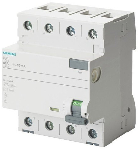 Siemens 5sv Interrupteur différentiel classe à 4 pôles 63 A 500 mA 70 mm