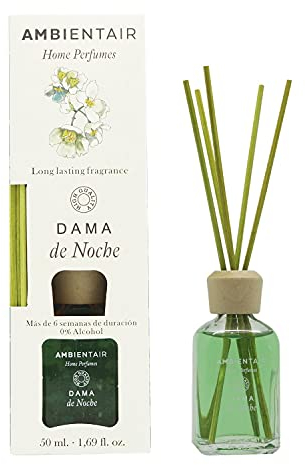 Ambientair Mikado Ambientador para Hogar, Aroma Dama De Noche, Cristal, Verde, 6 x 6 x 19 cm