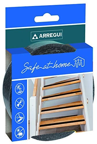 Arregui A-1050050 Antideslizante Negra para Interior y Exterior, Alta tracción Fuerte, Cinta Adhesiva de Seguridad para escaleras, peldaños, 5m x 25mm