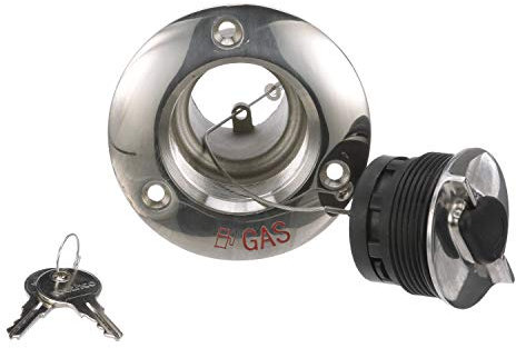 Seachoice 32051 Deck Mount Gas Fill Plate with Locking Cap – Cast 316 Stainless Steel – Includes 2 Keys, Polished, One Size