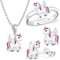 Goldene Hufeisen Mini klein Einhorn Set Ring Anhänger Kette Ohrstecker Silber 925 Kinder Mädchen Pegasus Pferd