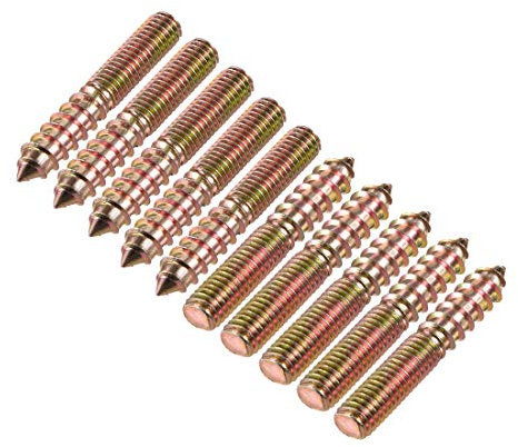 sourcing map M8 Vis Double Filetage Boulon Longueur 48mm Double Tête Autotaraudeuse 8mm Bois Joint Meubles Jambes 10Pcs
