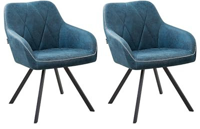 Beliani Conjunto de 2 sillas de Comedor de Tela Azul Marino con reposabrazos Respaldo Acolchado Patas metálicas Negras Retro Monee