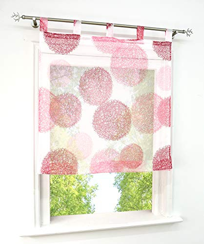 Raffrollo mit Kreis-Motiven Druck Design Rollos Voile Transparent Vorhang (BxH 120x140cm, Pink mit Schlaufen)
