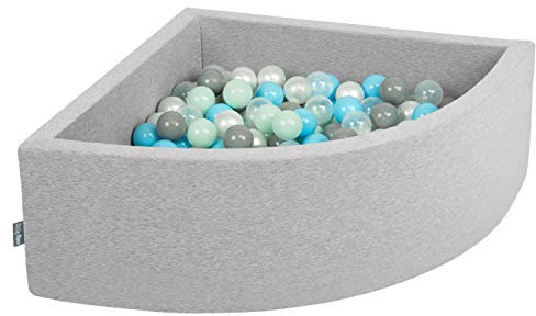 KiddyMoon Piscine À Balles pour Bébé Quart Angulaire 90X30cm/200 Balles 7Cm Fosses À Boules Jouet Enfant, Gris Clair: Perle/Gris/Transparent/Babyblue/Menthe