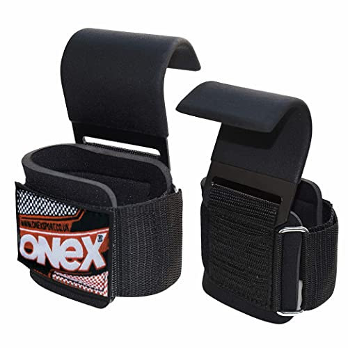 ONEX Weight Lifting hook Straps Pair - Padded Gym Wrist Straps weightlifting Non Slip Rubber Coated Grip Power Lifting Chin Up Pull Up Exercise Fitness Training Bodybuilding Gym Workout Men Women