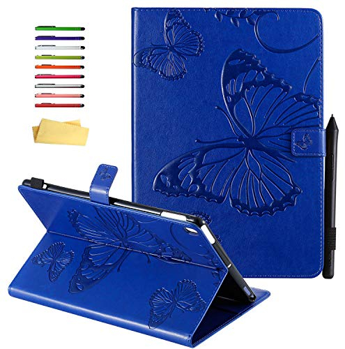 UUcover-Schutzhülle für Apple iPad 7. Generation 2019 Air 3 3. Pro 10.5 2017, Smart Stand PU Leder Folio Cover mit Stifthalter [Auto Wake/Sleep] Blau 07# Blauer Schmetterling
