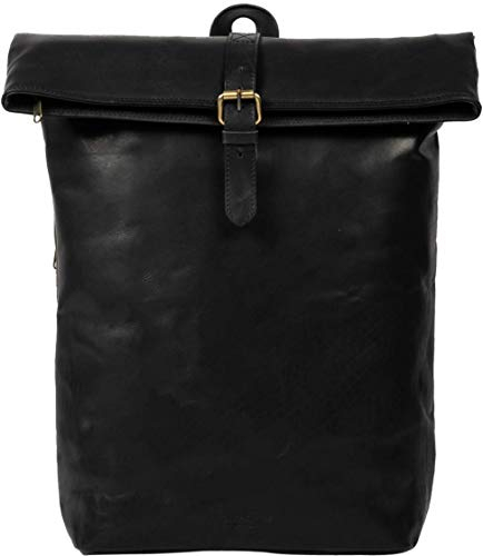 HOLZRICHTER Berlin Rolltop Rucksack No 4-1 (L) aus Leder - Premium Daypack im Vintage-Look für Damen & Herren - Schwarz