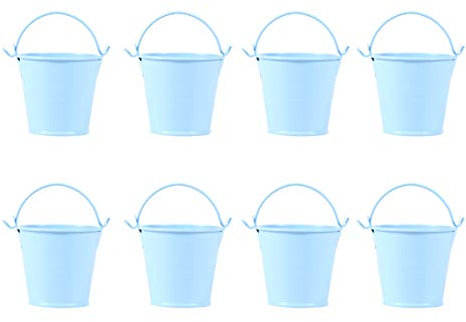 NUOBESTY Kids Basket Nativity Ornaments 8pcs Fry Serving Buckets Small Metal Bucket for Food Storage Iron Hanging Flower Pots Plant Pots (Light Blue) Decor Blue Ornament