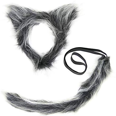 Costume de loup composé de : serre-tête loup-garou | oreilles de loup en peluche & queue de loup | queue de loup pour femmes & hommes comme accessoires pour votre costume de loup pour le carnaval