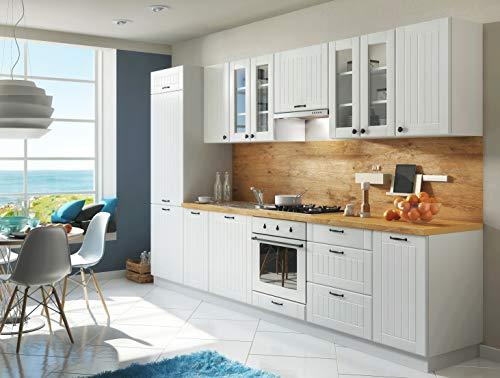 Möbel für Dich Landhaus Küche LORA Küchenzeile 320 cm im Landhausstil weiß, beige oder grau (Grau)