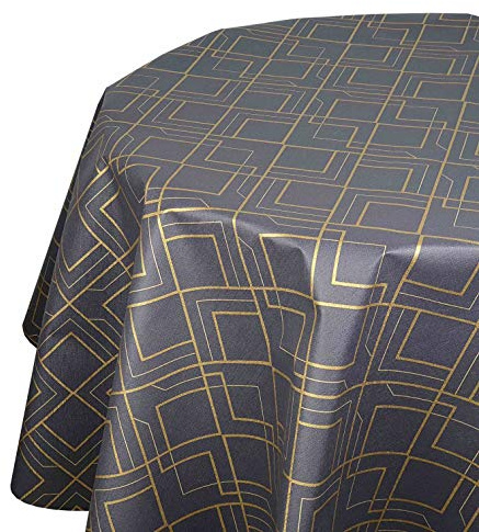 Wachstuchtischdecke Wachstuch Gartentischdecke Linas Anthrazit Oval 130 x 180 cm abwaschbare Tischdecke