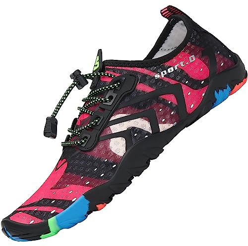 SAGUARO Badeschuhe Damen Herren Wasserschuhe Schwimmschuhe Schnelltrocken Aquaschuhe Strandschuhe Leicht Neoprenschuhe Surfschuhe rutschfeste Tauchschuhe Wassersportschuhe Stil 3:Rot Gr.41 EU