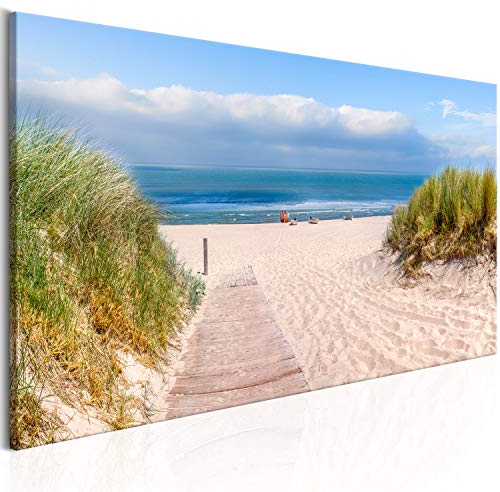murando - Wandbilder XXL Strand und Meer 120x40 cm 1 tlg - Wand Deko Vlies Leinwand Bilder Groß Wanddeko Wohnzimmer Schlafzimmer Kunstdrucke Panoramabild - Landschaft Natur Himmel Boot Wolken