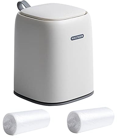 Eidoct Mini Desktop Mülleimer mit Press-Typ-Deckel, kleiner Mülleimer für Schreibtisch, Büro, Küche, bunter Kunststoff-Mülleimer mit 3 Rollen Müllbeutel (weiß)