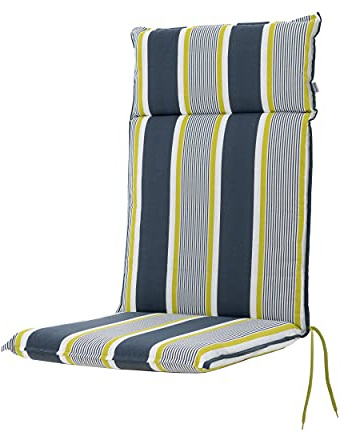 Doppler Auflage Hochlehner Classic Grau Gelb Gestreift I Gartenstuhl-Polster 119x48x6cm aus Baumwolle & Polyester I Sitzauflage weich & bequem I Sitzkissen zum Festbinden an Gartenstuhl