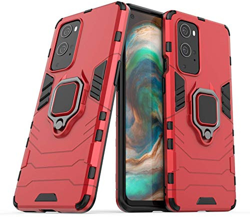 IMIRST OnePlus 8T Hülle 360 Grad Drehbar Ringhalter Cover TPU Handyhülle 2 In 1 Plastic Silicone Case Heavy Duty Schutz Hybrid Stoßfest Schutzhülle für OnePlus 8T. HB Red