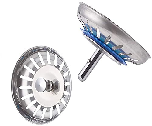 Sink Strainer Plug Kitchen Waste Stopper, 304 Stainless Steel Sink Plug Basket for Kitchen Bathroom Sink Diameter 80mm-2PCS