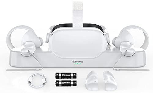Smatree Compatible Charging Station for Quest 2, Simultaneous Charging of VR Headset and Controllers, Suitable for Elite Strap with Battery, 2 Rechargeable Controller Batteries Included
