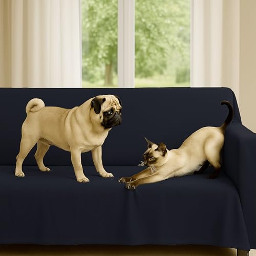 Byour3 - Sofaüberwurf 3 4 2 Sitzer Dicke Baumwolle Gemischter Sofa Cover Mehrzweck Sofabezug Auch Für Ecksofa L U Form Sofa-Couch Abdeckung Alles Abwaschbar Beständig (Nachtblau, 4 Sitzer)