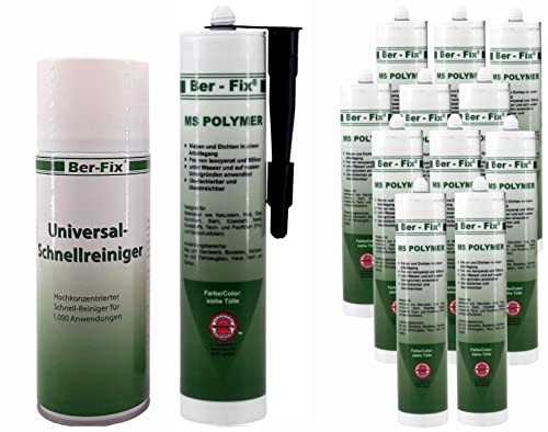 Ber-Fix MS Polymer Schwarz 12x 440g + 400ml Schnellreiniger – Hochleistungs-Dichtstoff für Teichbau, Fahrzeug- & Bootsreparaturen – Lösungsmittelfrei & ungiftig