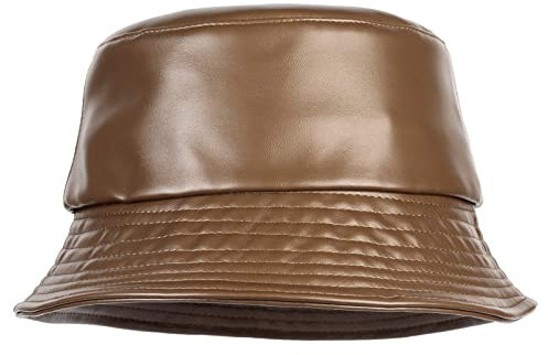 KYEYGWO PU Leder Winter Fischerhüte für Damen, Einstellbare Eimer Hut Einfarbiger Sonnenhut Freizeit Outdoor-Hut Warmer Winterhut Klassisch Schlapphut, Braun