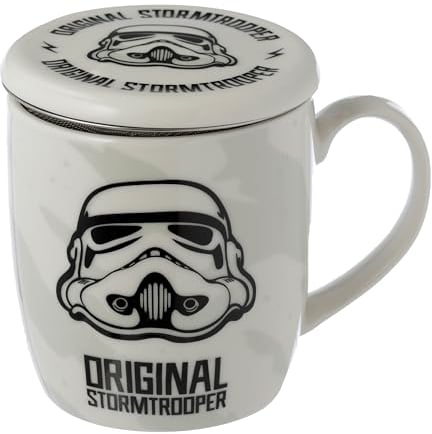 Puckator The Original Stormtrooper Infuser Tea Coffee Mug Set with Lid - Funny Home Accessories - Cute Gifts for Girlfriend - Large Mugs for Men Women Hot Drinks Cute Cups Presents Secret Santa Gift