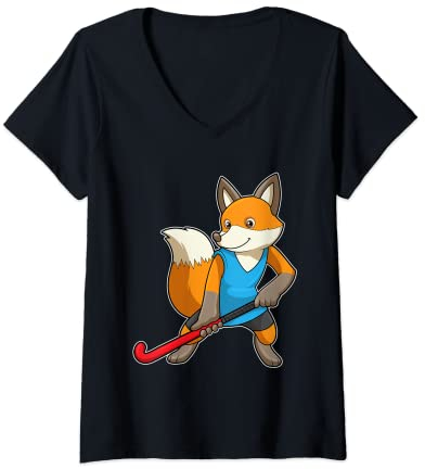 Damen Fuchs Hockey Hockeyschläger Sport T-Shirt mit V-Ausschnitt